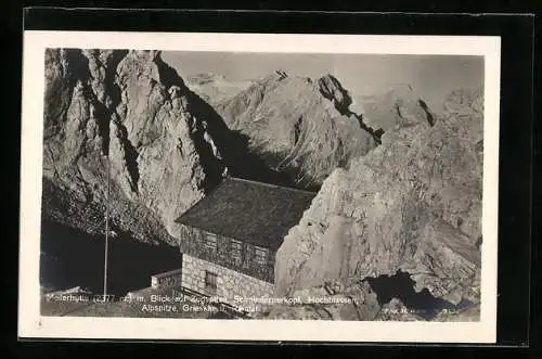 AK Meiler-Hütte, Berghütte mit Gipfelblick aus der Vogelschau