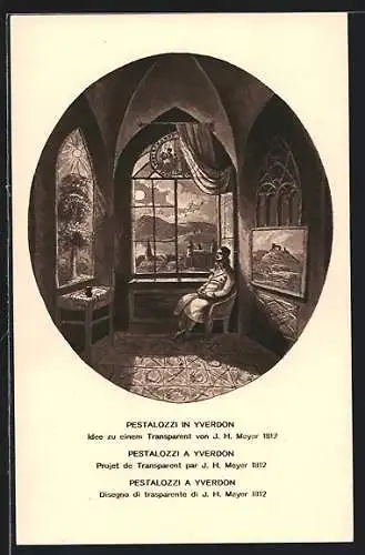 Künstler-AK Pestalozzi in Yverdon, Schweizer Bundesfeier 1914