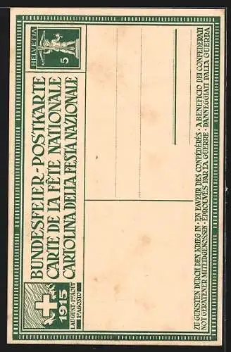 AK Schweizer Bundesfeier 1915, Wir wollen sein ein einzig Volk von Brüdern