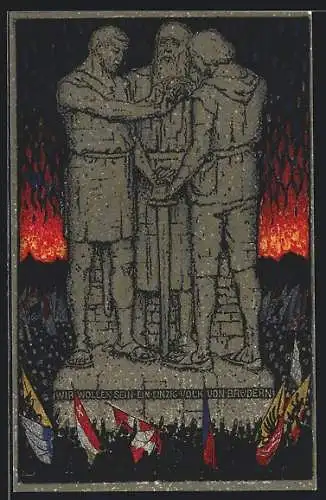 AK Schweizer Bundesfeier 1915, Rütlischwur, Fahnen der Kantone