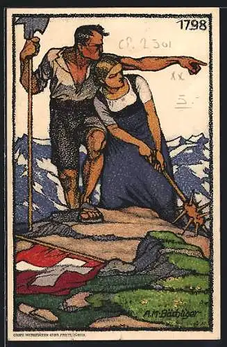 AK Schweizer Bundesfeier 1913, Paar mit schweizer Fahne und Waffen, Gegen die Tuberkulose
