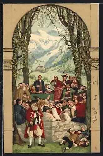 Künstler-AK Schweizer Bundesfeier 1918, Kinder kämpfen beim Fest