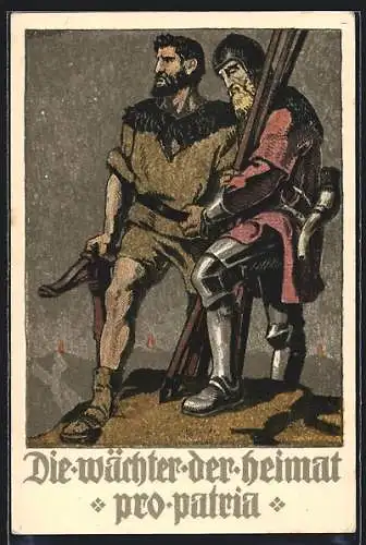 AK Schweizer Bundesfeier 1910, Wilhelm Tell und schweizer Soldat, Wächter der Heimat