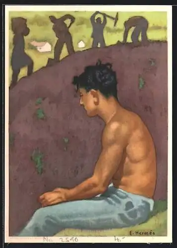 Künstler-AK E. Hermes: Bundesfeier, Für die Förderung des freiwilligen Arbeitsdienstes jungendl. Arbeiter