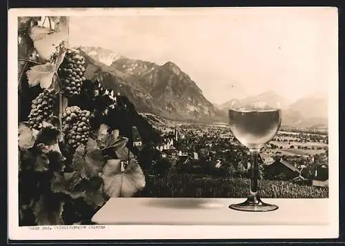 AK Vaduz, Ortsansicht gegen Falknisgruppe Calanda