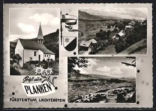 AK Planken, Ortsansichten, Kirche, Wappen