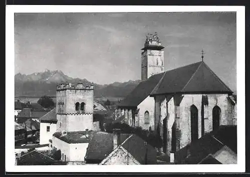 AK Käsmark, Stadtpfarrkirche aus der Vogelschau