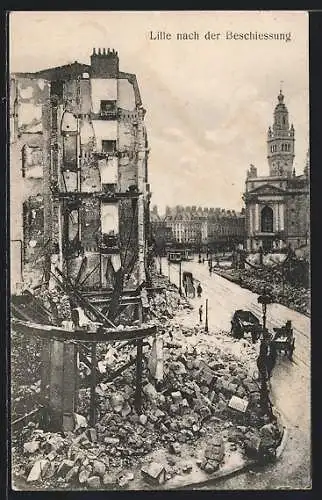 AK Lille, Strassenpartie mit Kriegsschäden
