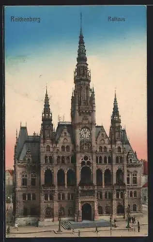AK Reichenberg, Rathaus aus der Vogelschau