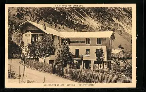 AK Les Chapieux, Edelweiss-Hotel im Sonnenschein
