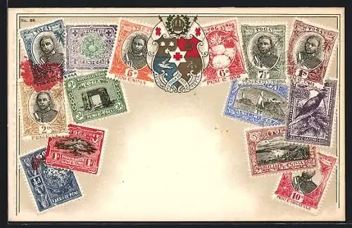 AK Toga, Briefmarken und Wappen mit Krone