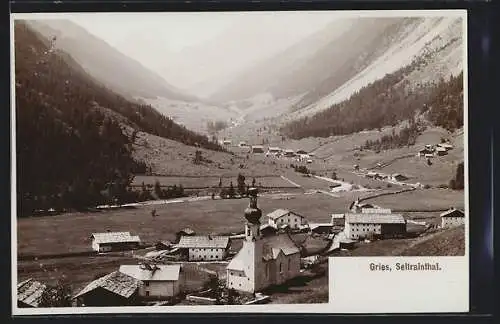 Foto-AK Fritz Gratl: Gries, Ortsansicht mit Blick ins Sellrainthal