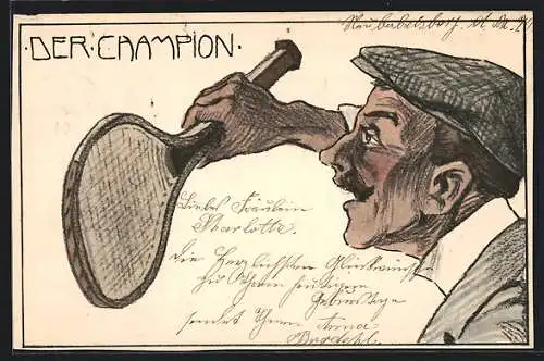 Künstler-AK Der Tennis-Champion, Karikatur