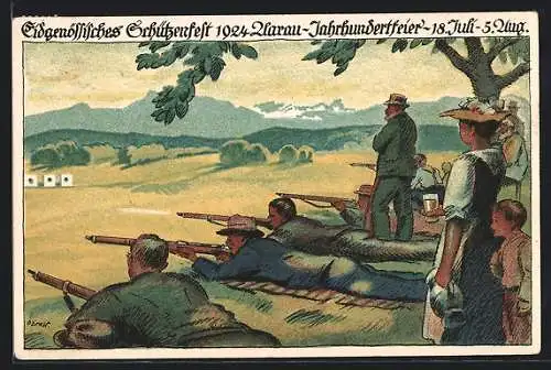 Künstler-AK Aarau, 100. Eidgenössisches Schützenfest 1924, Schiesswettbewerb