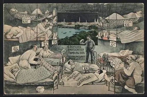 Künstler-AK Hamburg, 16. Deutsches Bundesschiessen 1909, Wohnungsnot während des Festes