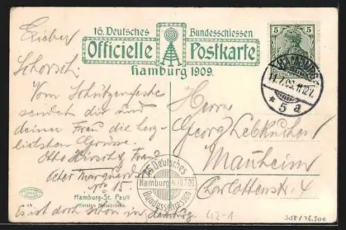 AK Hamburg, 16. Deutsches Bundesschiessen 1909, Kersten Milesbrücke