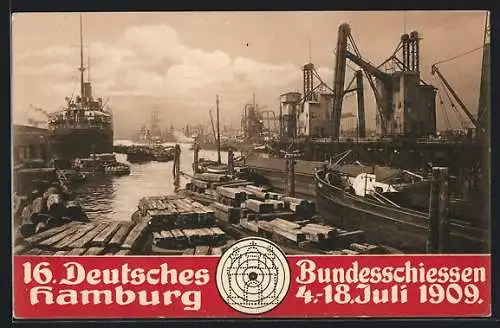 AK Hamburg, 16. Deutsches Bundesschiessen 1909, Hafen