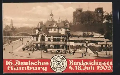 AK Hamburg, 16. Deutsches Bundesschiessen 1909, Schützenverein, St. Pauli mit Fährhaus