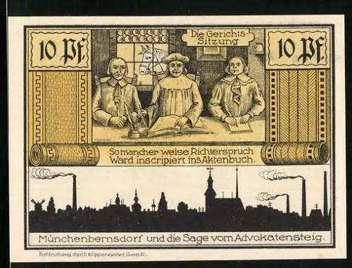 Notgeld Münchenbernsdorf 1921, 10 Pfennig, Die Gerichtssitzung, Der Mönch