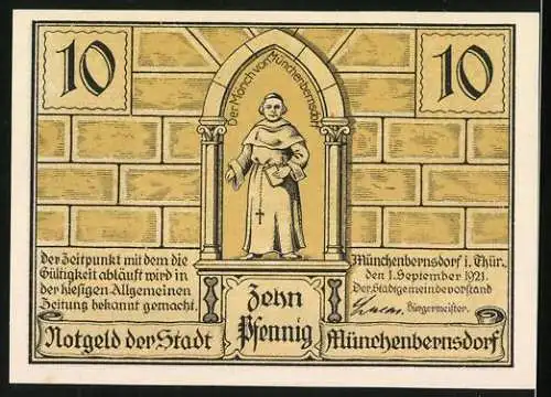 Notgeld Münchenbernsdorf 1921, 10 Pfennig, Die Gerichtssitzung, Der Mönch