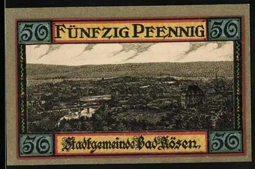 Notgeld Bad Kösen 1921, 50 Pfennig, Ortsansicht und Wappen