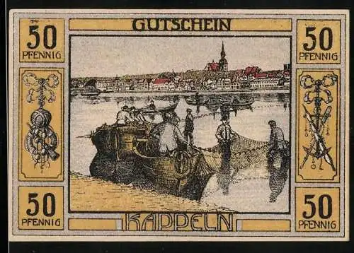 Notgeld Kappeln 1920, 50 Pfennig, Ortsansicht und Wappen