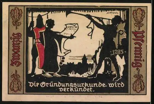 Notgeld Fürstenwalde /Spree 1921, 20 Pfennig, Wappen und Verkkündigung der Gründungsurkunde