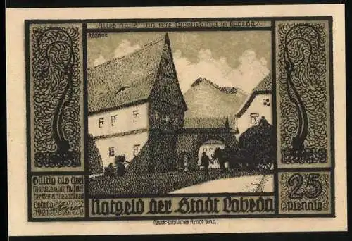 Notgeld Lobeda 1921, 25 Pfennig, Ortspartie und Burgruine
