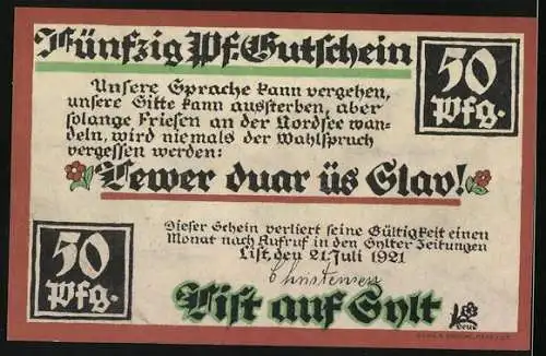 Notgeld List auf Sylt 1921, 50 Pfennig, Teilansicht vom Ort