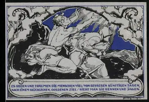 Notgeld Weimar 1921, 50 Pfennig, Mann betet gen Himmel