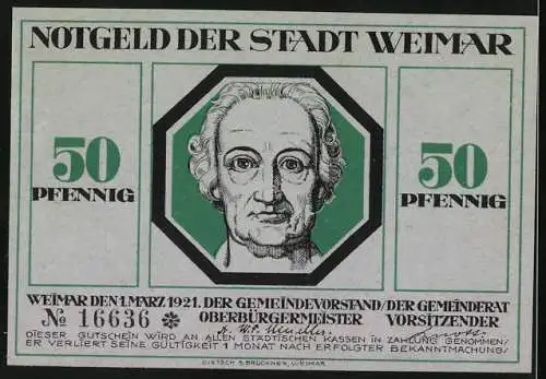 Notgeld Weimar 1921, 50 Pfennig, Reisender heilt einen Verletzten