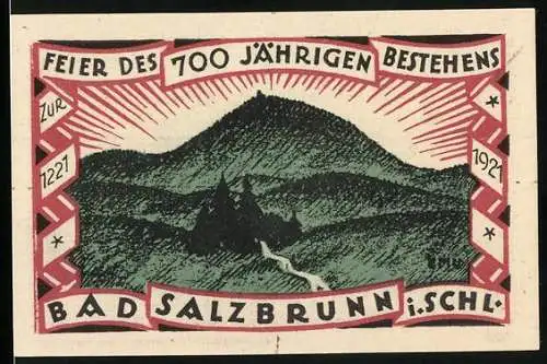 Notgeld Bad Salzbrunn in Schlesien 1921, 50 Pfennig, Feier des 700 jährigen Bestehens