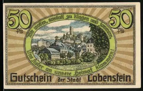 Notgeld Lobenstein /Thüringen 1921, 50 Pfennig, Ortsansicht