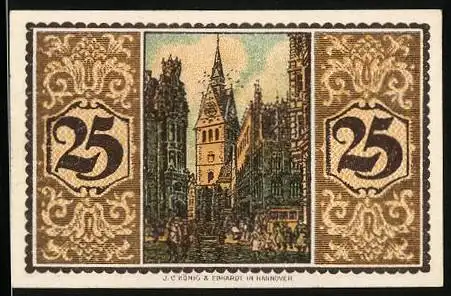 Notgeld Hannover 1921, 25 Pfennig, Ortspartie mit Kirche