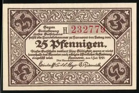 Notgeld Hannover 1921, 25 Pfennig, Ortspartie mit Kirche