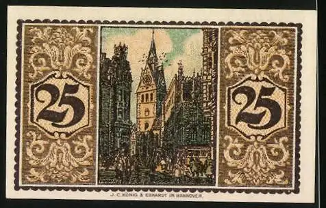 Notgeld Hannover 1921, 25 Pfennig, Ortspartie mit Kirche
