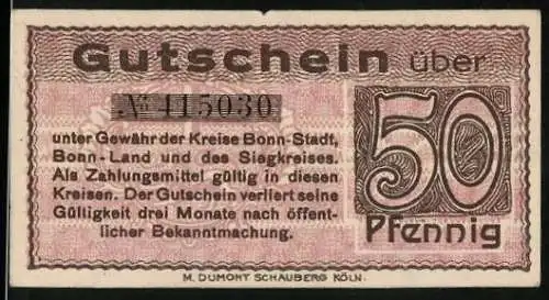 Notgeld Bonn 1919, 50 Pfennig, Rheinbrücke