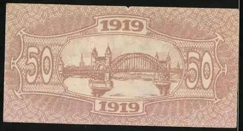 Notgeld Bonn 1919, 50 Pfennig, Rheinbrücke