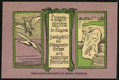 Notgeld Langenaltheim 1920, 50 Pfennig, Fundgebiet des Litographiesteines und zahlreicher Petrefakten