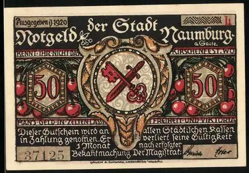 Notgeld Naumburg a. Saale 1920, 50 Pfennig, Wappen und Kindergruppe