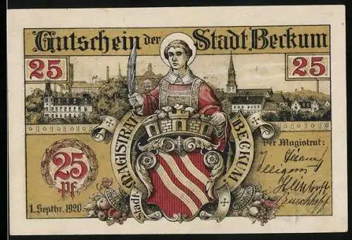 Notgeld Beckum 1920, 25 Pfennig, Wappen und Ratssonnenuhr