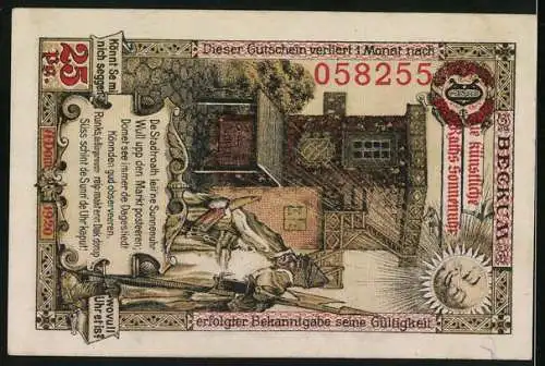 Notgeld Beckum 1920, 25 Pfennig, Wappen und Ratssonnenuhr