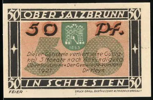 Notgeld Ober-Salzbrunn in Schlesien 1921, 50 Pfennig, 700 Jahrfeier