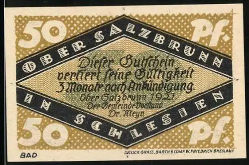 Notgeld Bad Salzbrunn in Schlesien 1921, 50 Pfennig, 700 Jahrfeier mit Burg