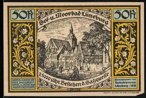 Notgeld Lüneburg 1921, 50 Pfennig, 1000 jähr. Bestehen der Salzquelle, Daniel verlässt die Löwengrube wegen Neuigkeiten