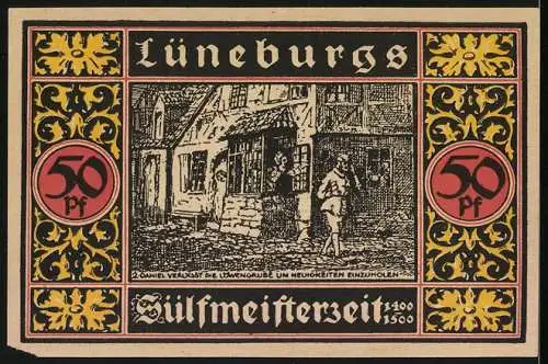 Notgeld Lüneburg 1921, 50 Pfennig, 1000 jähr. Bestehen der Salzquelle, Daniel verlässt die Löwengrube wegen Neuigkeiten