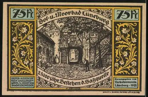 Notgeld Lüneburg 1921, 75 Pfennig, Henneberg verlangt v. Herzog d. feierl. Bestätigung d. alten Privilegien, Roter Hahn
