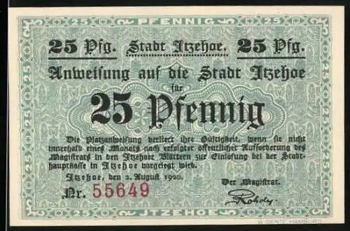Notgeld Itzehoe 1920, 25 Pfennig, Begrüssung der Jäger im Dorf