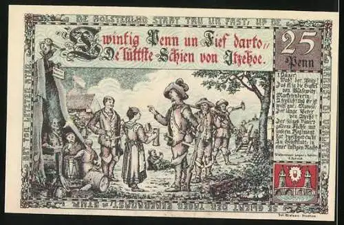 Notgeld Itzehoe 1920, 25 Pfennig, Begrüssung der Jäger im Dorf