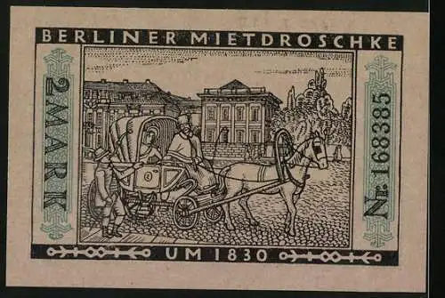 Notgeld Berlin 1922, 2 Mark, Wappen und Berliner Mietdroschke um 1830